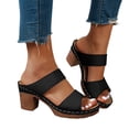 thumbnail image 1 of Women's Platform Heels Open Toe Wedge Sandals Summer Slides Solid Vintage Leather Comfy Casual Dress Pumps Shoes Black Size 6, 1 of 7