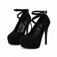 thumbnail image 1 of Women's Platform High Heels, Closed Toe Faux Suede Ankle Strap Stiletto Dress Shoes, 1 of 9