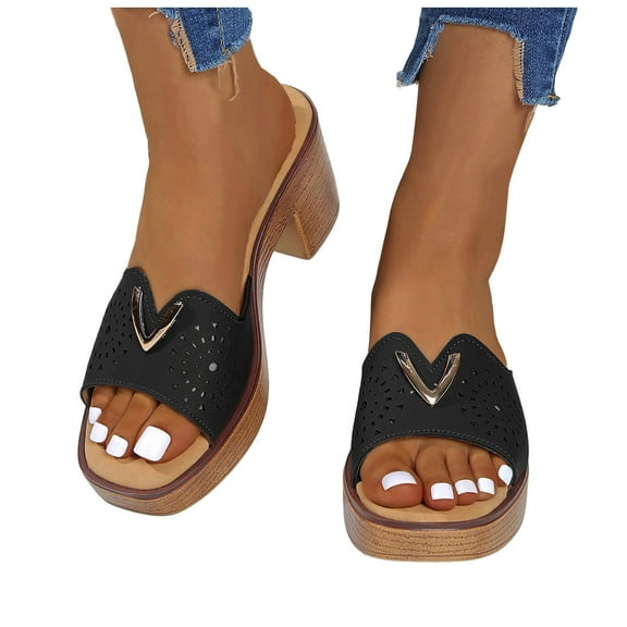 Women's Platform High Heels Dress Sandals Ladies Fashion Business Work Peep Toe Chunky Heeled Slippers Black