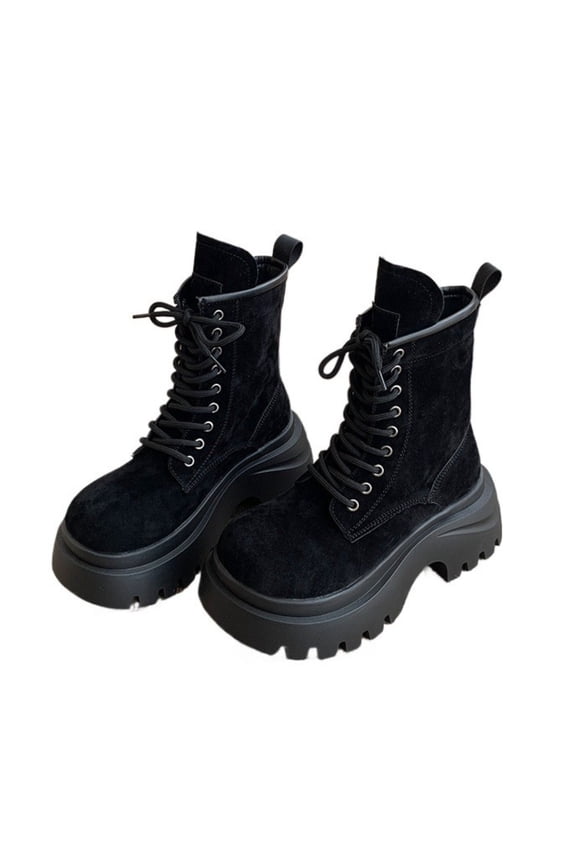 Women’s Platform Lace-Up Combat Boots, Chunky Sole Ankle Boots with Thick Heel, Round Toe Casual Street Style Boots