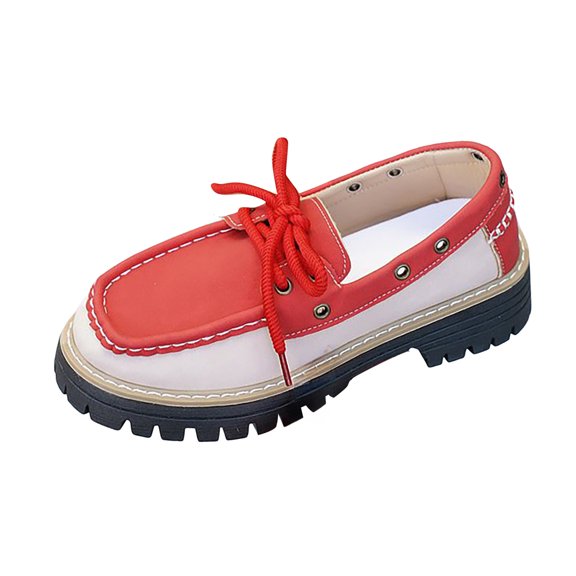 Women's Platform Lace Up Loafers Fashion Moc Toe Slip On Ankle Boots Lightweight Hollow Out Non Slip Dress Shoes Red Size 6