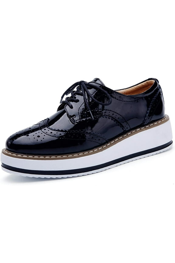 Women's Platform Lace-Up Wingtips Square Toe Oxfords Shoe