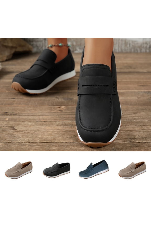 Women's Platform Loafers, Faux Leather Slip-On Penny Shoes, Comfortable Wide Width Casual Dress Shoes for Daily Work Spring Summer, Black/Beige/Navy