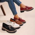 thumbnail image 1 of Women's Platform Loafers, Patent Leather Chunky Sole Slip-On Shoes, Classic Round Toe Casual Dress Loafers for Daily Wear, Work, School - Black/White/Brown/Wine Red, 1 of 10