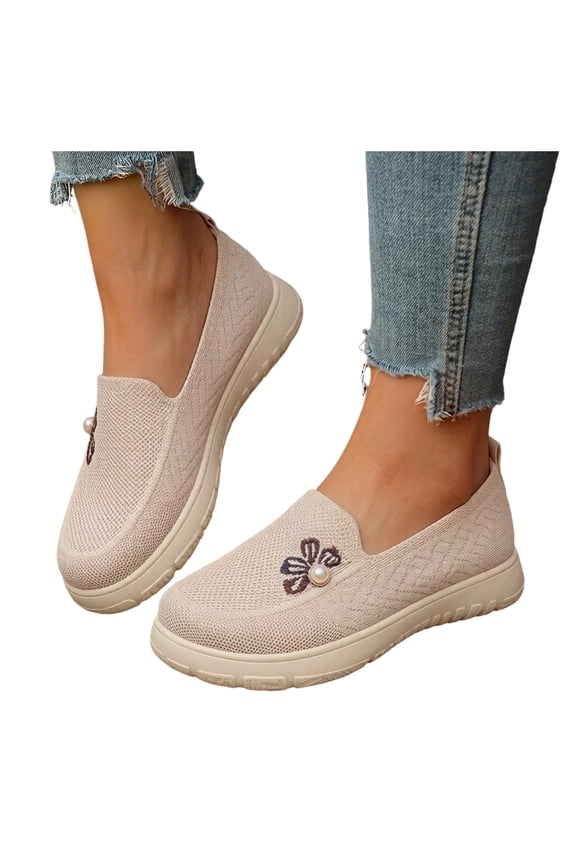 Women's Platform Loafers Woven Mesh Arch Support Soft Sole Walkng Shoes Breathable Slip on Casula Daily Footwear Beige Size 6.5