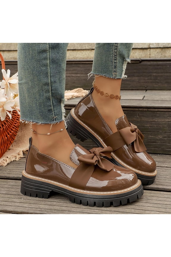 Women’s Platform Loafers with Bow Detail, Stylish Casual Shoes for Weekend Shopping, Café Visits, and Leisure Strolls