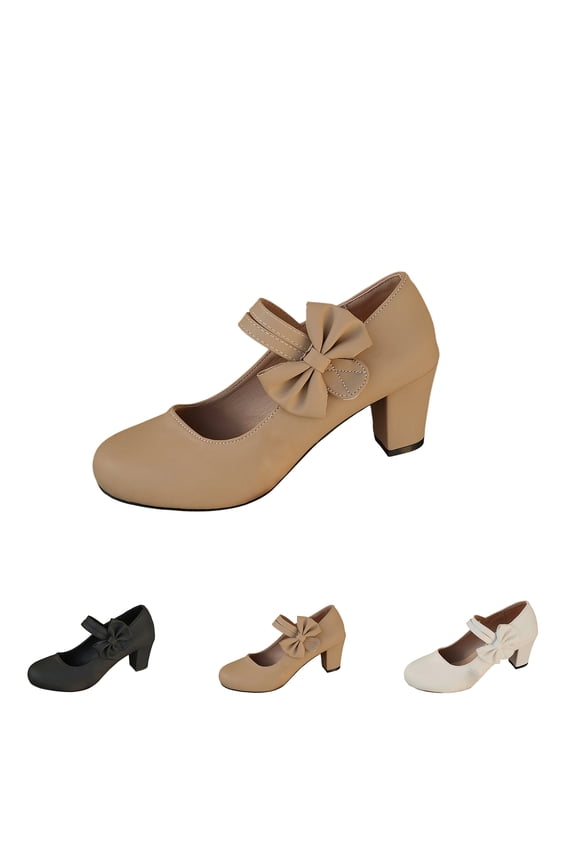 Women's Platform Mary Jane Pumps with Bow, Closed Toe Chunky Heels Dressy Shoes Casual Daily Cute Black Heels,36