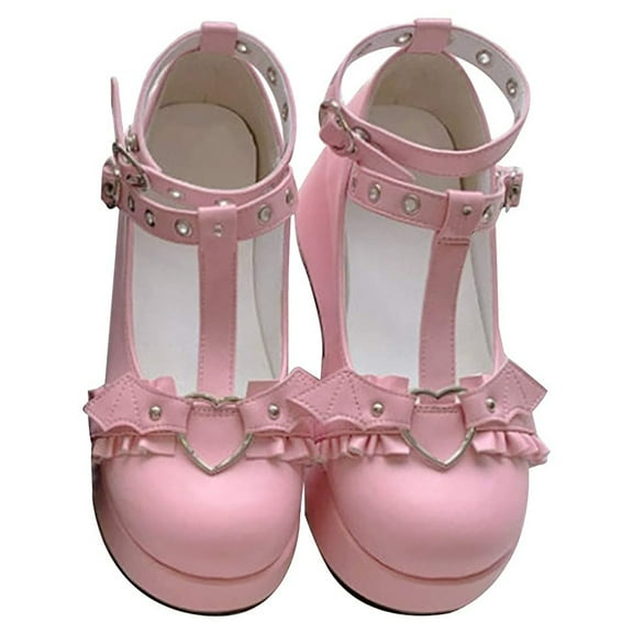 Women's Platform Mary Janes Heart Cat Buckle Rivets Ankle Victorian Gothic Princess Platform Pumps Patent Leather Thorn Vintage Traditional Embroidery Upper Dress Shoes