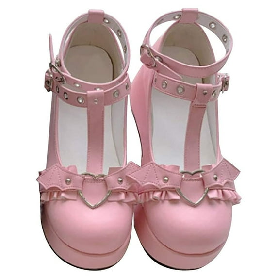 Women's Platform Mary Janes Heart Cat Buckle Rivets Ankle Victorian Gothic Princess Platform Pumps Patent Leather Thorn Vintage Traditional Embroidery Upper Dress Shoes