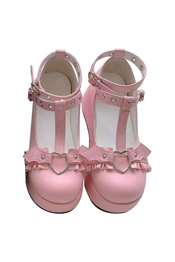 Women's Platform Mary Janes Heart Cat Buckle Rivets Ankle Victorian Gothic Princess Platform Pumps Patent Leather Thorn Vintage Traditional Embroidery Upper Dress Shoes