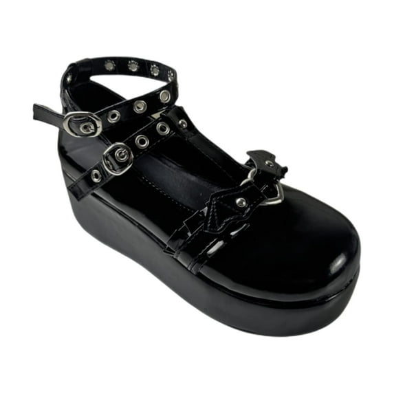 Women's Platform Mary Janes Heart Cat Buckle Rivets Ankle Lolita Gothic Princess Platform Pumps Patent Leather Thorn Vintage Traditional Embroidery Upper Dress Shoes