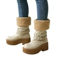 thumbnail image 1 of Women's Platform Mid Calf Boots Buckle Strap Fleece Lined Fold Over Boots Wide Toe Box Slip On Knee High Booties White 8.5, 1 of 8