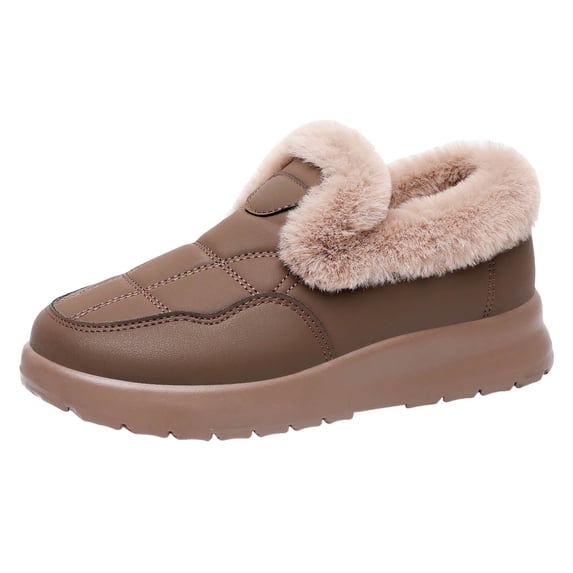 Women's Platform Non Slip Ankle Boots Winter Warm Fleece Lined Snow Booties Slip On Indoor Outdoor Plush With Memory Foam Fuzzy Slippers Brown Size 6