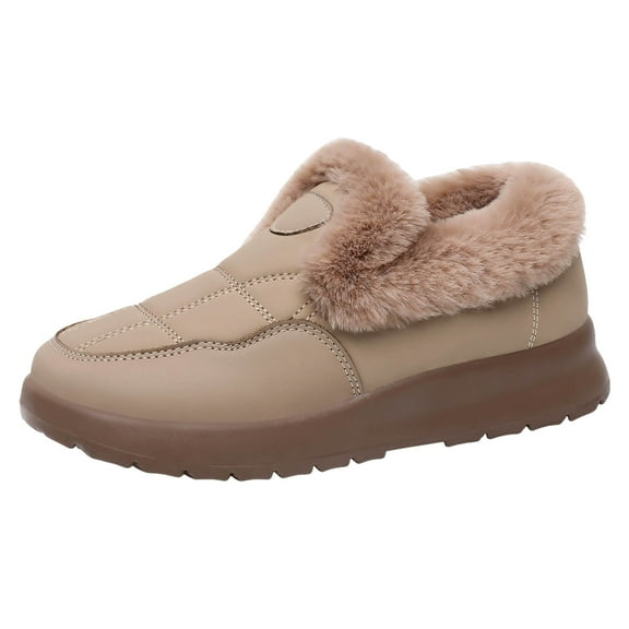 Women's Platform Non Slip Ankle Boots Winter Warm Fleece Lined Snow Booties Slip On Indoor Outdoor Plush With Memory Foam Fuzzy Slippers Brown Size 8