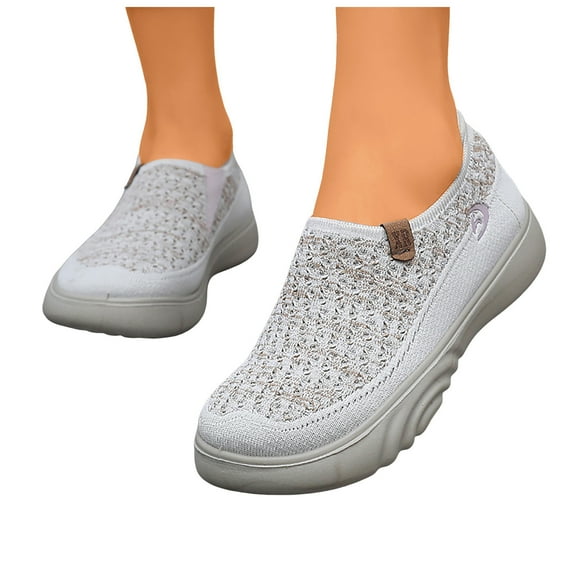 Women's Platform Non Slip Knit Loafers Breathable Non Slip Tennis Shoes Wide Toe Box Comfortable Walking Shoes Brown Size 7