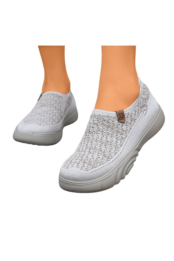 Women's Platform Non Slip Knit Loafers Breathable Non Slip Tennis Shoes Wide Toe Box Comfortable Walking Shoes Brown Size 7