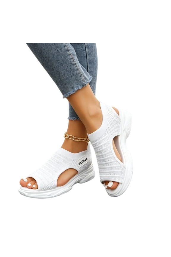 Women's Platform Orthopedic Sandals, Chunky Sole, Slip-On Style, Fashion Label, Open Toe