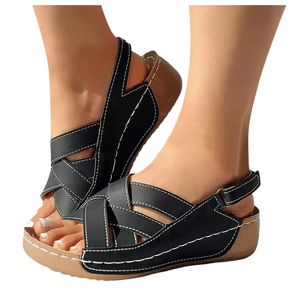 Women's Platform Orthopedic Slingback Sandals Comfortable Arch Support Wedge Walking Sandals Shoes