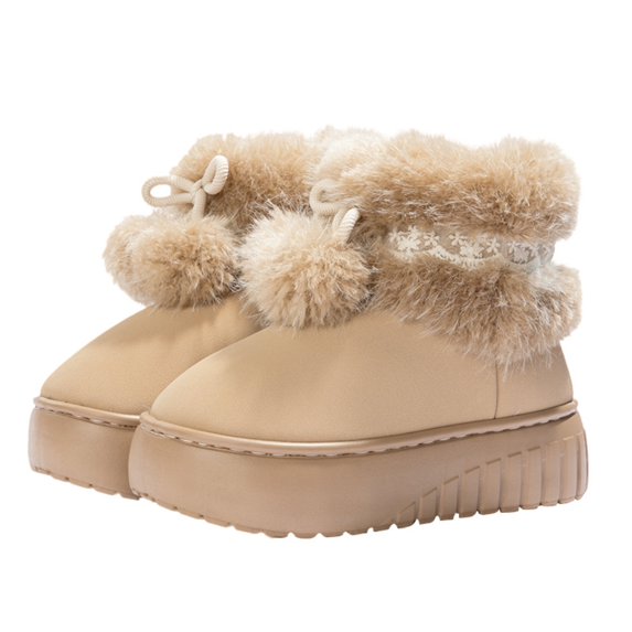 Women's Platform Pom-Pom Snow Boots, Faux Fur Lined Warm Non-Slip Winter Shoes