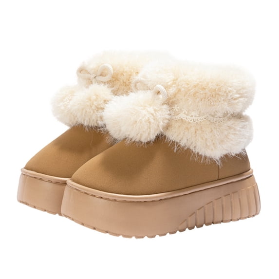 Women's Platform Pom-Pom Snow Boots, Faux Fur Lined Warm Non-Slip Winter Shoes