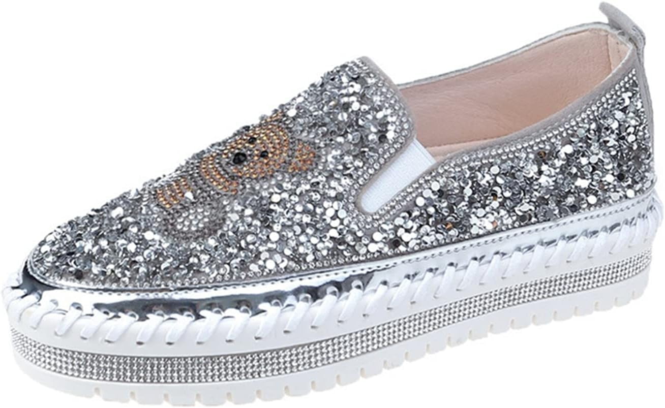 Women's Platform Rhinestones Glitter Sneaker Sparkly Slip On Comfort