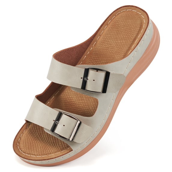 Atoshopce Womens Wedge Sandals Summer Casual Open Toe Buckle Platform Sandal Slip On Beach Flatform Shoes