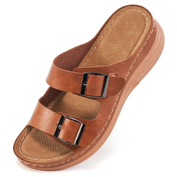 Atoshopce Womens Wedge Sandals Summer Casual Open Toe Buckle Platform Sandal Slip On Beach Flatform Shoes