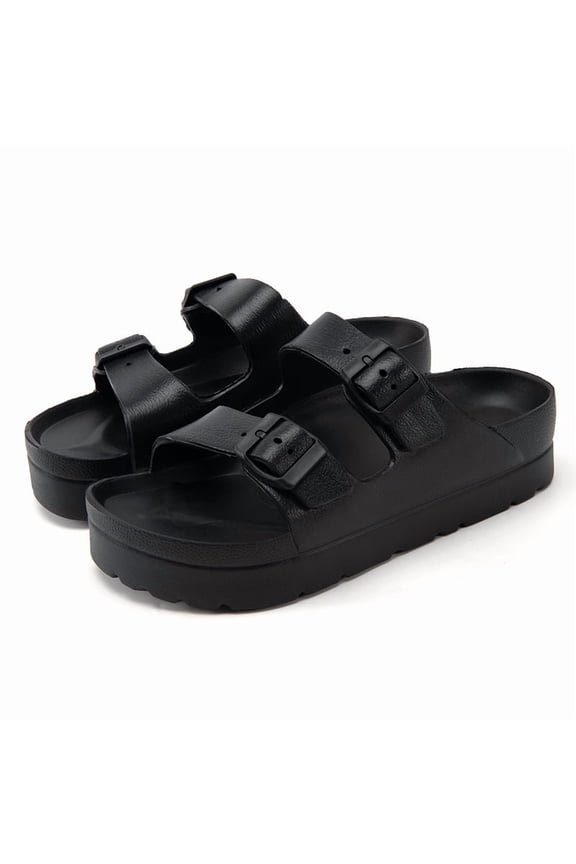 Women's Platform Sandals , Chunky Lightweight Foam Slides, Comfortable Summer Beach Sandals with Adjustable Buckle