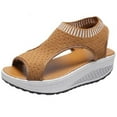 thumbnail image 1 of Women's Wedge Sandals Non-Slip Hollow Mesh Sandals Slip On Peep Toe Plus Size Wedge Sandals Indoor Outdoor Ladies Summer Casual Shoes Brown 10.5, 1 of 6