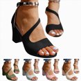 thumbnail image 1 of Women's Platform Sandals Point Open Toe Ankle Strap Square Heels Fashion Lightweight Summer Elegant Wedding Party Dress Shoes Beige Size 8.5, 1 of 1