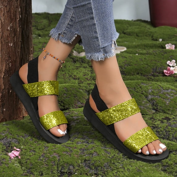 Women's Platform Sandals Slingback Sparkly Sandals Outdoor Beach Sandals (Gold 9)