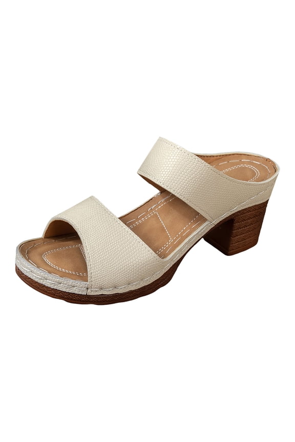 Women's Platform Sandals Wedges Heels Beach Sandal Open Toe Slip On Chunky Heels Mules Lightweight Dressy Pumps Beige Size 7.5