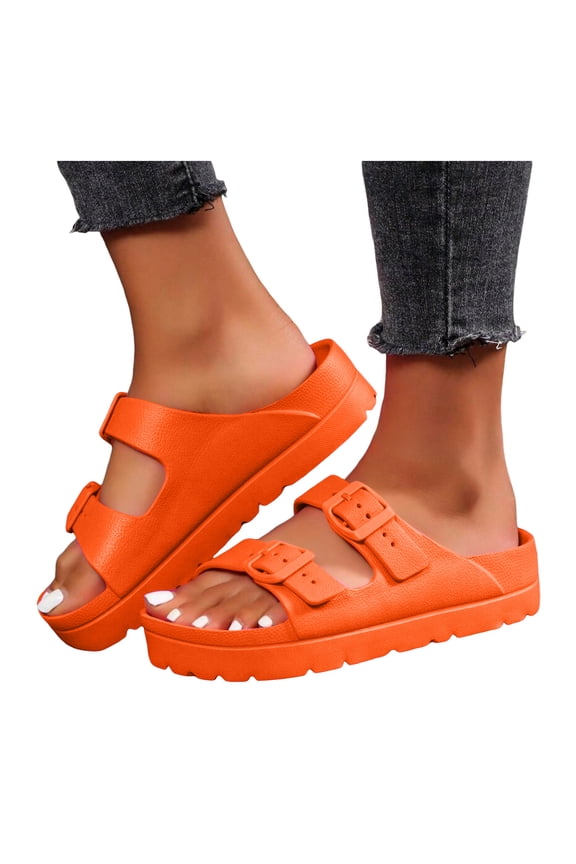 Women's Platform Sandals with Arch Support Adjustable Double Buckle Slide Slippers Non Slip Beach Pool Water Shoes Orange Size 7