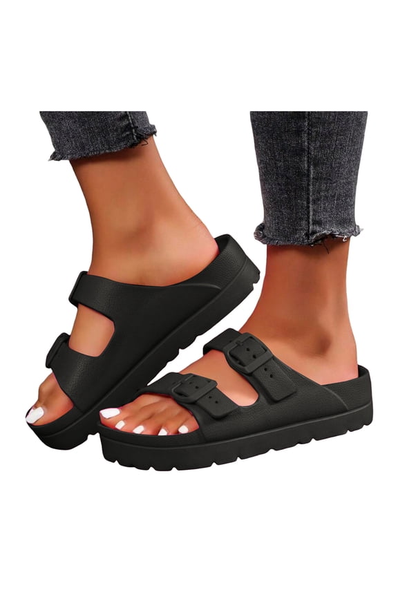 Women's Platform Sandals with Arch Support Adjustable Double Buckle Slide Slippers Non Slip Beach Pool Water Shoes
