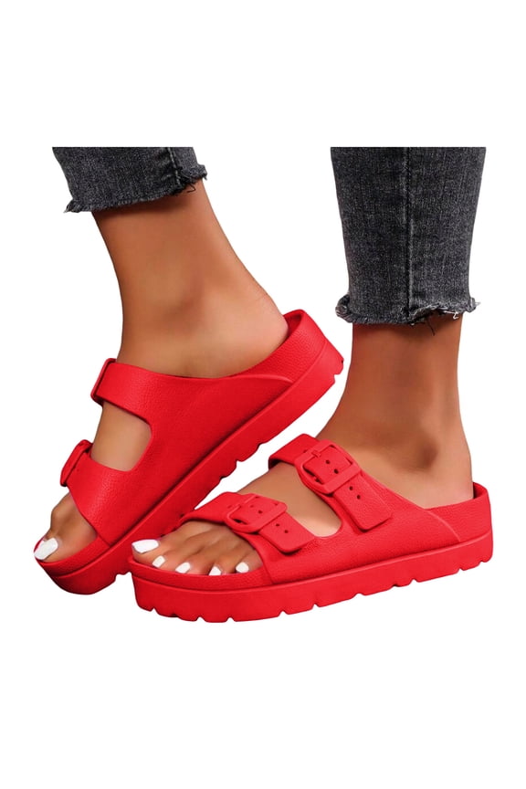Women's Platform Sandals with Arch Support Adjustable Double Buckle Slide Slippers Non Slip Beach Pool Water Shoes