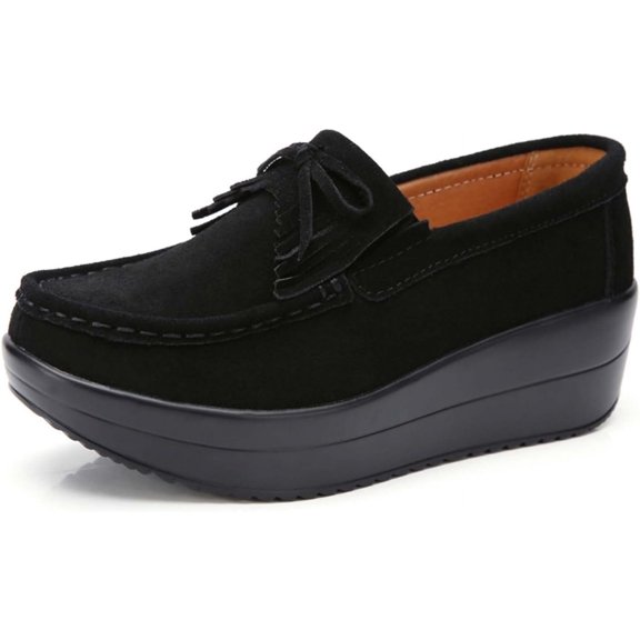 Women's Platform Shoes Fashion Casual Shoes Suede Leather Slip On Loafers Sneakers