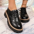 thumbnail image 1 of Women’s Platform Shoes, Leather Lace‑Up Chunky Lug Sole Loafers, Round‑Toe Casual Dress Shoes, 1 of 7