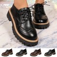 thumbnail image 1 of Women’s Platform Shoes, Leather Lace‑Up Chunky Lug Sole Loafers, Round‑Toe Casual Dress Shoes, 1 of 7