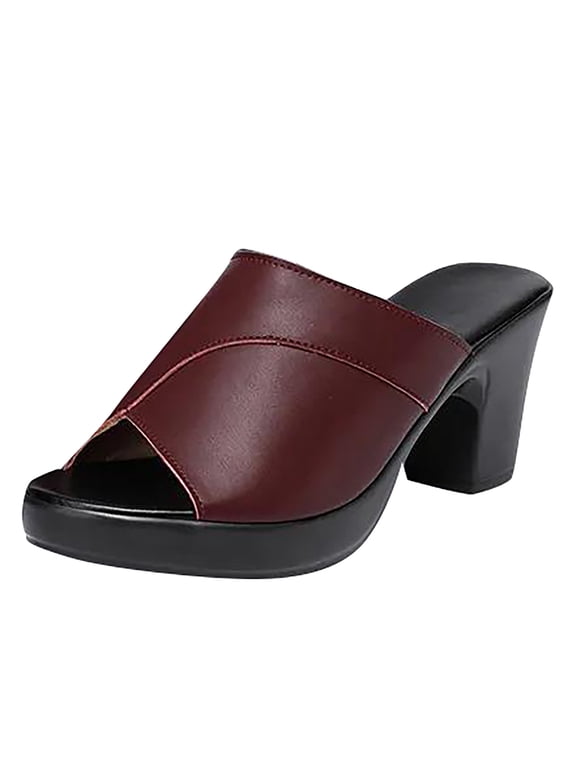 Women's Platform Slip on Chunky High Heel Sandals, Criss Cross Peep Toe Platform Heels Mules Women Dressy, Slip on Block Heel Wedge Slide Sandals Wide Width Wedges Low Wedge Heels