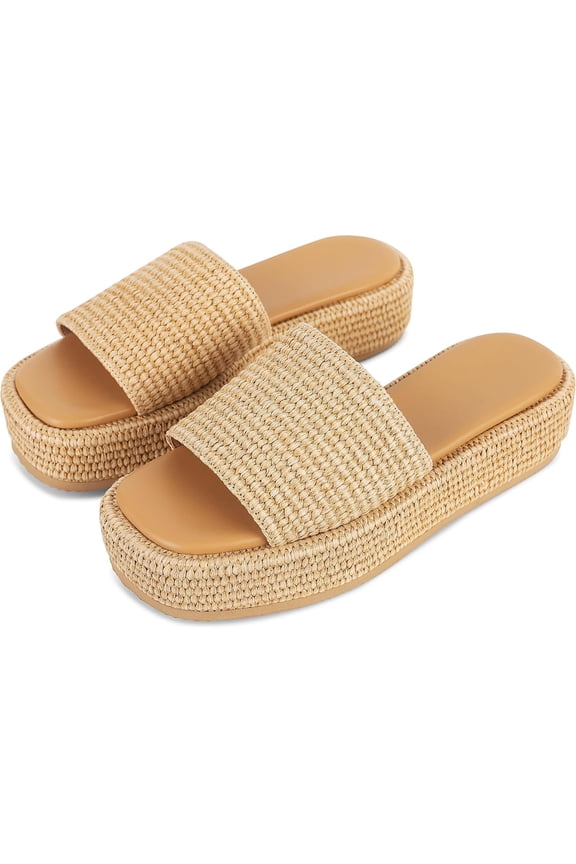 Women's Platform Slip-On Espadrille Sandals - Flatform Wedge Slides with Open Toe Design, Perfect for Beach and Casual Boho Style.