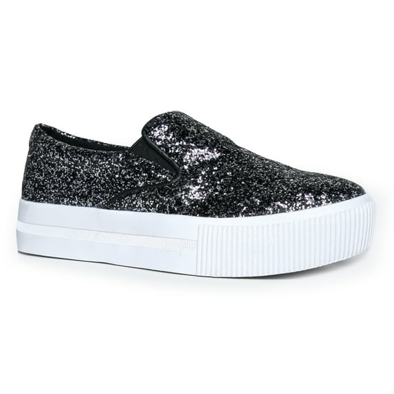 Women's Platform Slip On Glitter Sneaker - Elastic Casual Sparkle Flat Shoe - Ritz by Cute to the Core