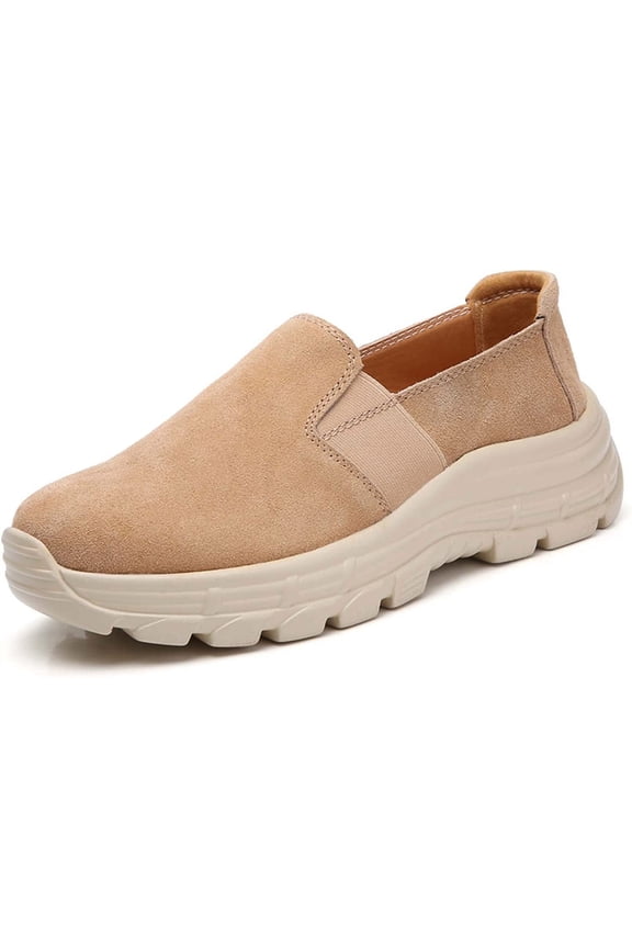 Women's Platform Slip-On Loafers Fashion Casual Walking Shoe Comfortable Soft Suede Non-Slip Sneakers Heightening Shoes for Women