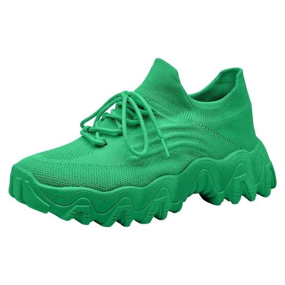 Women's Platform Slip On Sneakers Breathable Non Slip Running Shoes Lightweight Lace Up Athletic Shoes Red Size 6.5