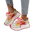 thumbnail image 1 of Women's Platform Slip On Sneakers Color Blocking Wide Toe Box Non Slip Running Shoes Breathable Casual Shoes Pink Size 6, 1 of 7