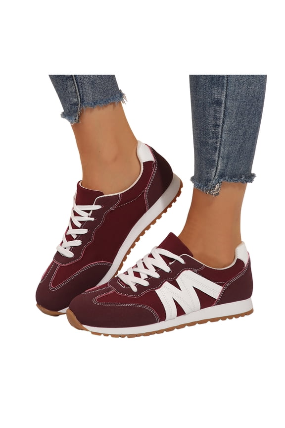 Women's Platform Slip On Sneakers Retro Classic Trainers Casual Lace Up Stylish Tennis Running Walking Shoes Red Size 10.5