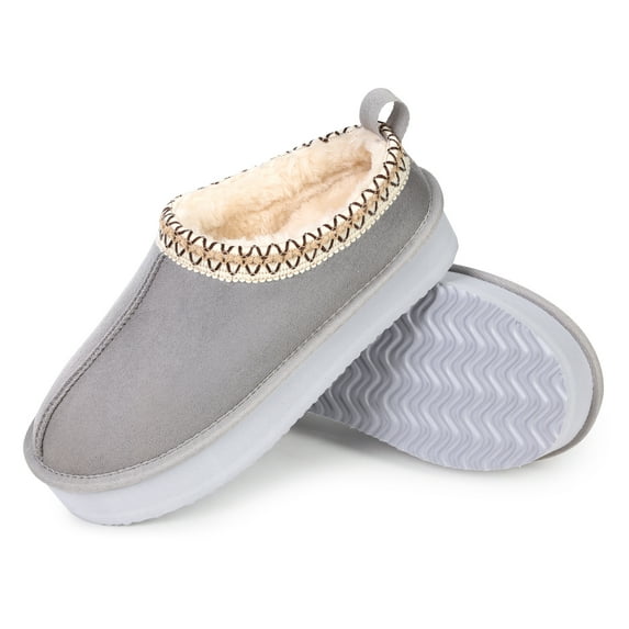 Women's Platform Slippers, Thick Sole Mini Short Ankle Boots, Cozy Fluffy Plush Lining, Indoor Outdoor Non-Slip House Shoes/Gray