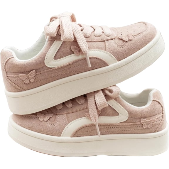 Women's Platform Sneakers: Chunky Retro Flat Sole with Floral Motif - Casual Style