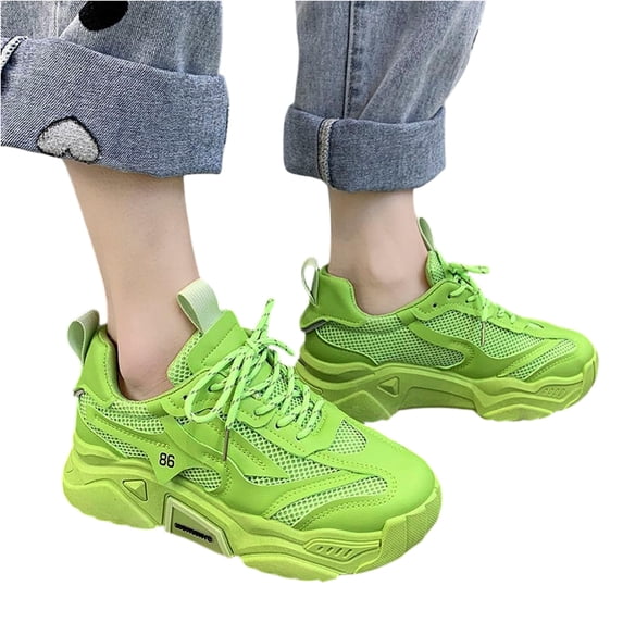 Women's Platform Sneakers Low Top Lace-Up Breathable Thick-Sole Casual Sneakers Women's Fashion Mesh Sneakers, 39