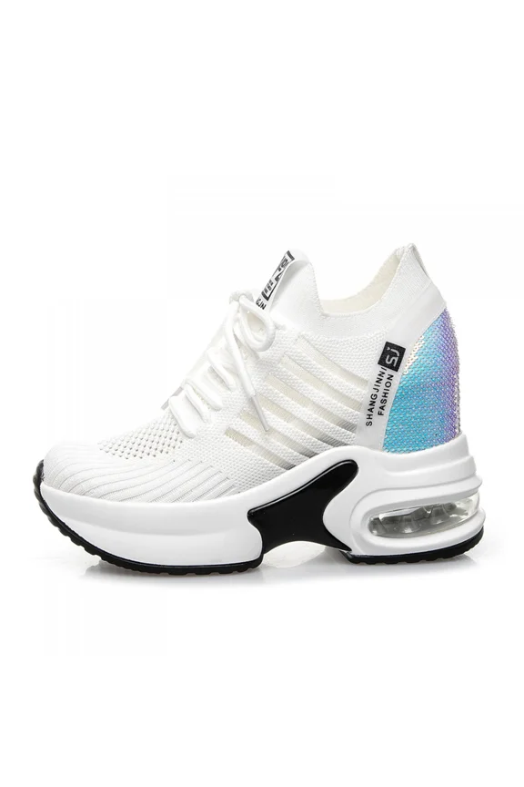 Women's Platform Sneakers Wedges High Top Lace Up Shoes Increase Fashion Sneakers for Women Girls White