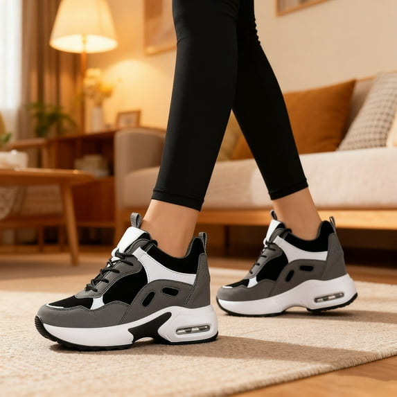 Women's Platform Sneakers Wedges Lace Up Shoes Increase Fashion Sneakers for Womens Girls